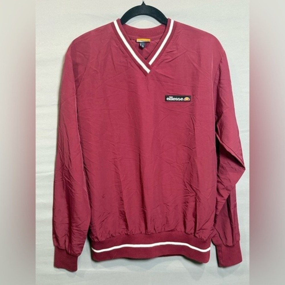 Ellesse Burgundy V Neck Pullover Track Jacket Size 10 Athletic Retro